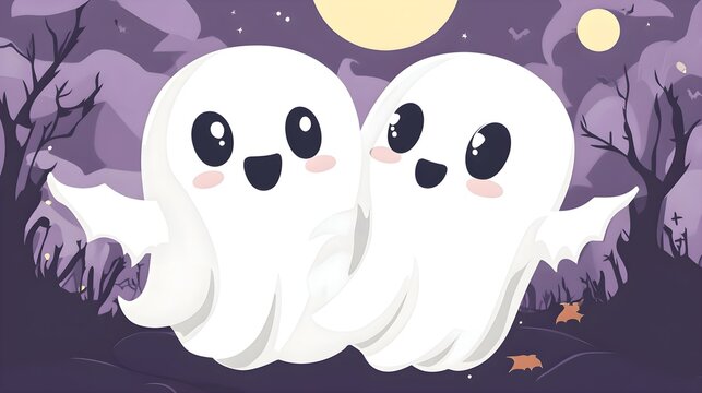 radosny, kresk&oacute;wkowy, duch Halloween, zabawny, minimalizm, ilustracja, projekt graficzny, styl, delikatne kolory, ilustracja cyfrowa, lampion na Halloween, kreska, duch z lampą, dekoracja, kontury, 