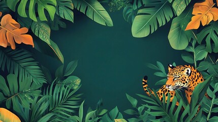 Jungle Majesty: A majestic jaguar peeks out from lush, vibrant foliage, creating a captivating frame for your design. 