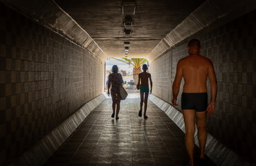 stalker follow mother and son in the tunnel 