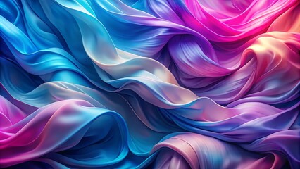 Obraz premium Vibrant abstract swirls of blue, purple, and pink gradient hues flow across a luminous, silky fabric background, evoking a sense of dynamic, shimmering energy.