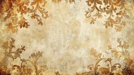Vintage Floral Background: A weathered, aged paper texture adorned with intricate, golden floral patterns creates a romantic and nostalgic backdrop