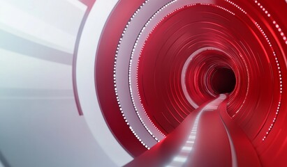 Obraz premium Red digital background with LED lights and a dark, glowing tunnel
