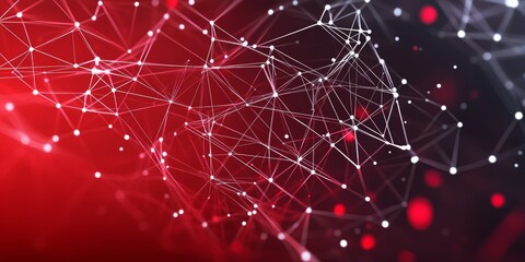 Red glowing digital background with dots and lines for technology, science or futuristic concept