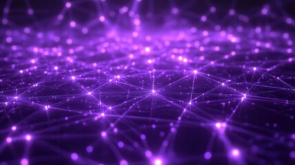 Fototapeta premium A digital network representation with glowing purple nodes and connections.
