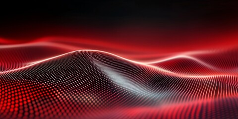 Fototapeta premium Red glowing digital background with wave dots, technology and internet concept