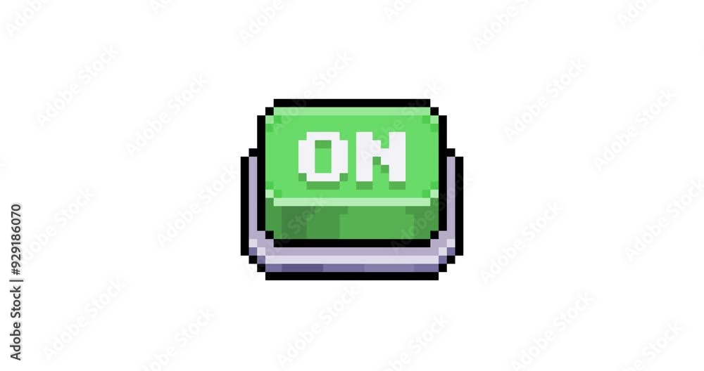 Aufkleber pixel art animation of green button being turned on on white background. animation video turning on 