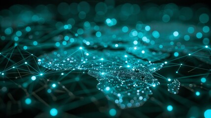 Global Network Connections And Data Flow Representation Over Abstract World Map In Blue