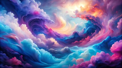 Fototapeta premium Vibrant, abstract watercolor painting transforms into a stunning creative background, featuring swirling clouds of blue, purple, and pink hues, evoking a sense of imaginative wonder.