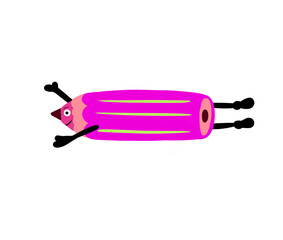 Funny flying  isolated happy pencil lilac color