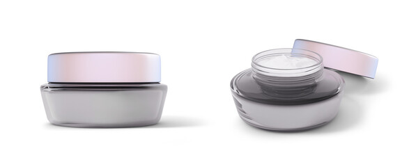 Cosmetic cream jar on white background
