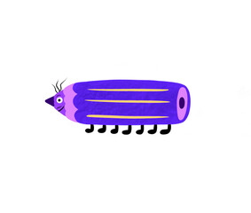 Funny running isolated violet pencil with seven legs