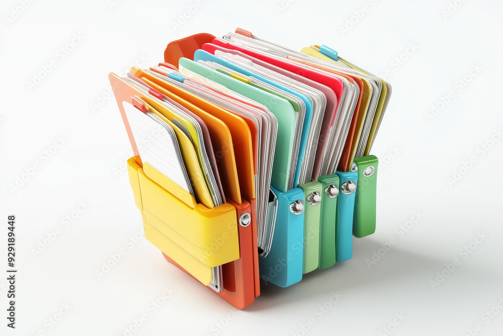 Poster A colorful stack of index cards symbolizes organization, knowledge, information,  classification, and efficient management.