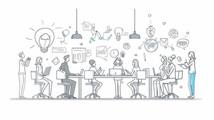 Obraz premium A diverse team of professionals gathered around a table, brainstorming and sharing ideas. The image symbolizes teamwork, collaboration, innovation, creativity, and problem-solving.