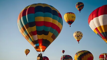 Naklejka premium A lively image of a colorful hot air balloon festival against a clear blue sky