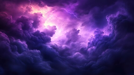 Obraz premium A dramatic depiction of stormy clouds illuminated by lightning in vibrant purple hues.