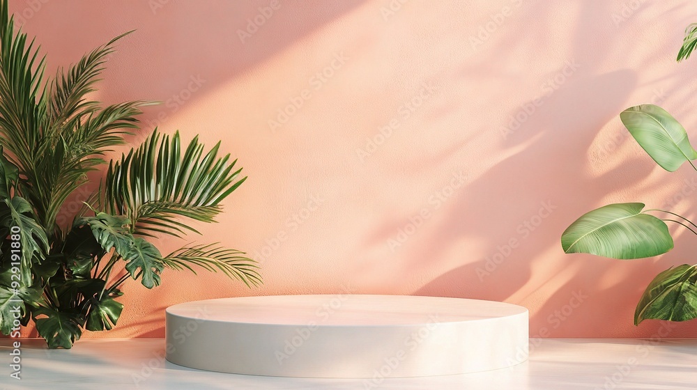 Poster podium with a background designed for product placement, featuring a clean and simple design