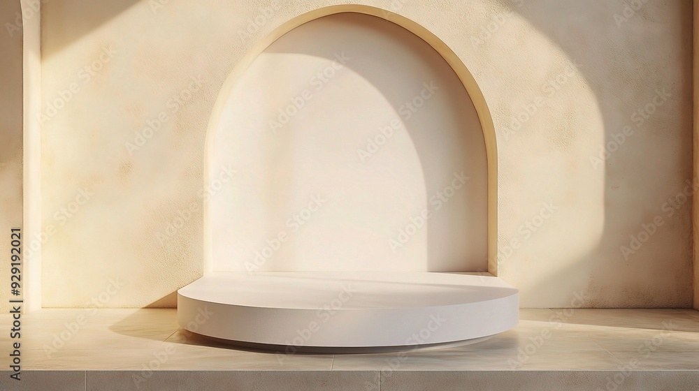 Poster podium with a background designed for product placement, featuring a clean and simple design