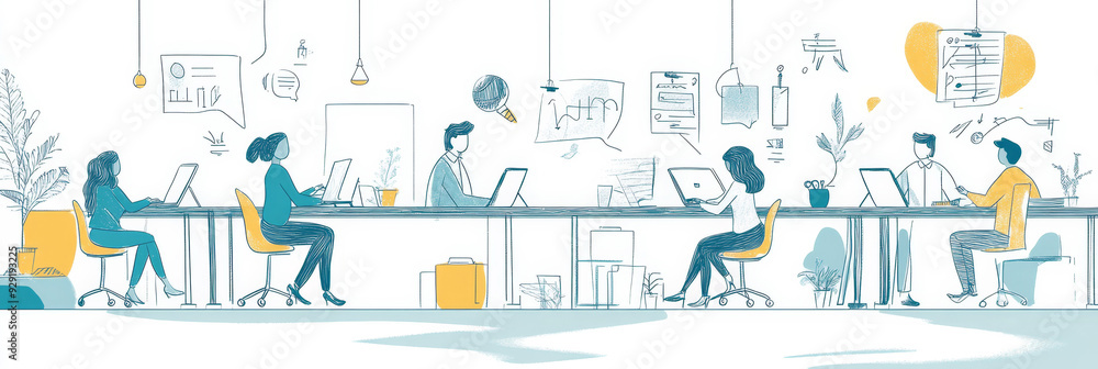 Poster a team of diverse individuals working together in a modern office setting. they are collaborating on