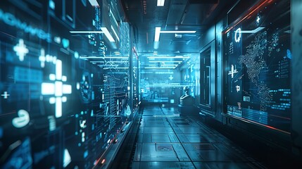 State of the art network security operations center equipped with data analytics and global monitor, cybersecurity,