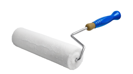 Undercover paint roller with blue handle and white cover isolated on transparent background