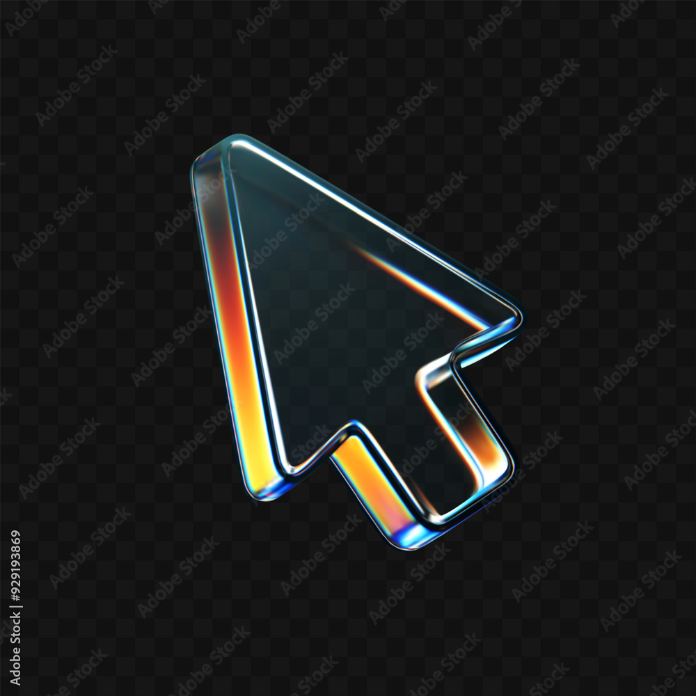 Canvas Prints 3d glass arrow icon with refraction and holographic effect isolated on dark background. render trans