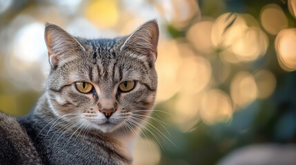 A lonely cat face in the center of the frame, with a soft, out-of-focus background, emphasizing its solitary mood.