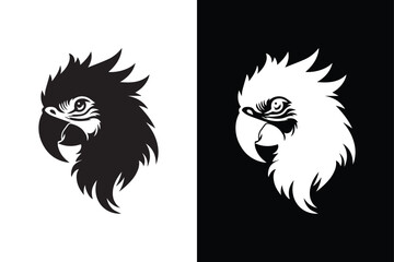 A parrot head silhouette white and black background.
