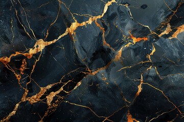 abstract black marble background with golden veins, japanese kintsugi technique, fake painted artificial stone texture, marbled surface, digital marbling illustration