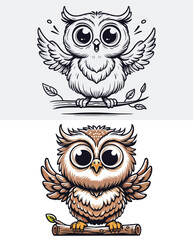 bird of prey, eagle owl, animal wing, animal wildlife, drawing - art product, coloring book page - illustration technique, animal body part, animal head, animals in the wild, long-eared owl, art prod