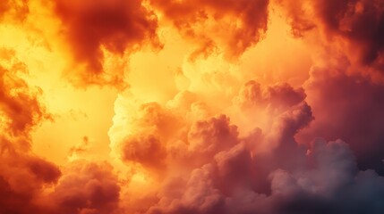 Fototapeta premium A dramatic sky filled with vibrant clouds in shades of orange and purple.
