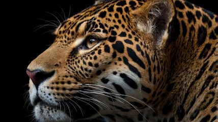 Obraz premium Close up portrait of a beautiful Jaguar with a black background.