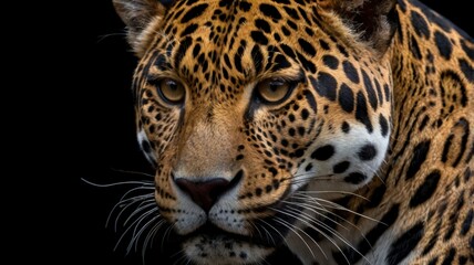 Obraz premium Close up portrait of a beautiful Jaguar with a black background.