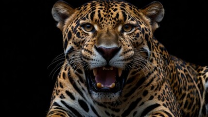 Obraz premium Close up portrait of a beautiful Jaguar with a black background.