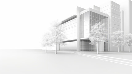 A white building with a glass facade and a tree in front of it
