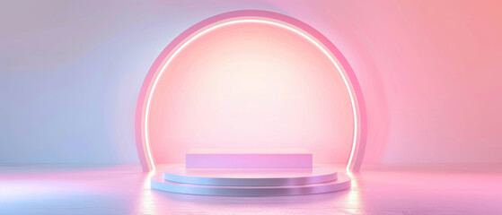 Obraz premium A pink and white stage with a pink and white background