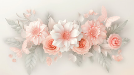 A bouquet of pink flowers with a butterfly in the background