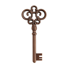 Obraz premium Vintage ornamental key with intricate designs and a beautiful patina, symbolizing mystery and access to hidden places. transparent background