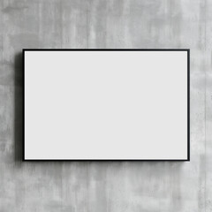 Mockup of a 3x2 thin black horizontal frame on concrete wall background. Artwork, art print, wall art mockup. Blank framed picture with copy space, minimalist, simple.