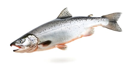 Naklejka premium A single fresh silver salmon isolated on a white background.
