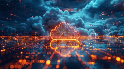 Cloud computing technology concept, Glowing digital cloud, Cloud computing technology, cybersecurity