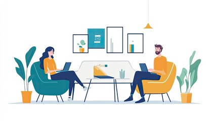 Two people sitting on chairs using laptops.