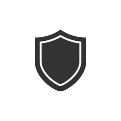 Badge shield security silhouette black sign isolated on white background. Vector icon in flat style.