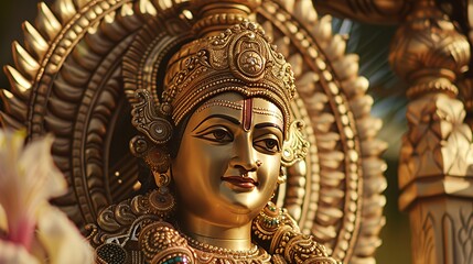 Obraz premium A detailed golden statue of a deity, showcasing intricate craftsmanship and spiritual significance.