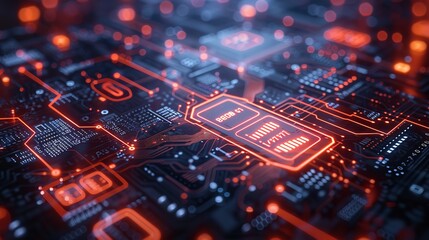 High-Tech Microchip with Glowing Circuitry