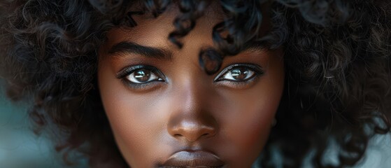 Fototapeta premium Portrait of a beautiful Black woman with glowing and radiant skin. Free copy space for text.