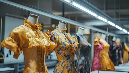Naklejka premium Mannequins with dresses in a retail store.
