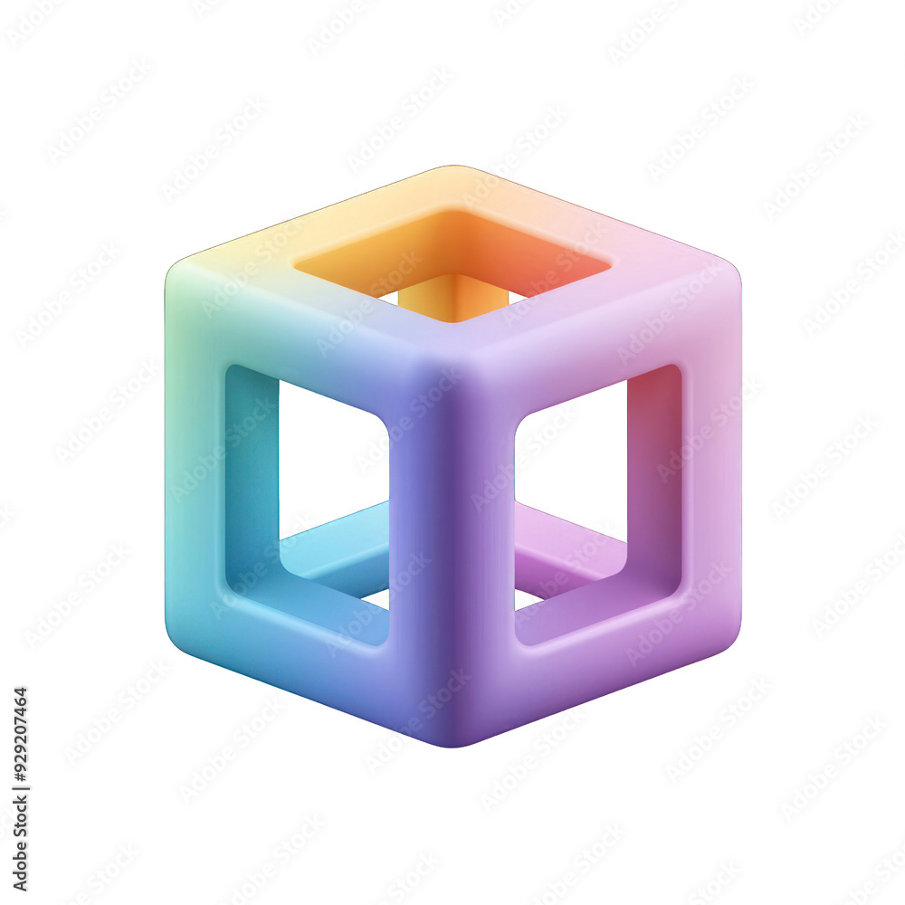 Poster a colorful 3d cube with transparent sides, showcasing a modern and abstract design suitable for digi