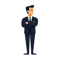 Obraz premium A confident businessman standing with crossed arms, dressed in a formal suit, symbolizing professionalism and success. transparent background