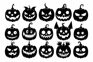 Halloween horror pumpkin silhouettes set, large pack of vector silhouette design