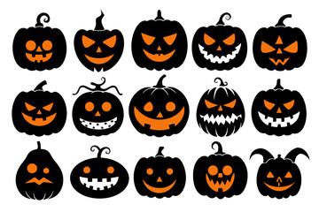 Halloween horror pumpkin silhouettes set, large pack of vector silhouette design